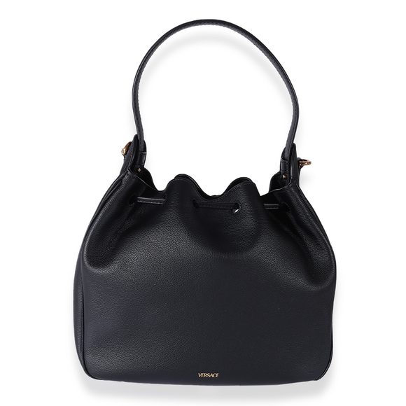 Versace Black Leather La Medusa Drawstring Bucket Bag - Picture 3 of 7